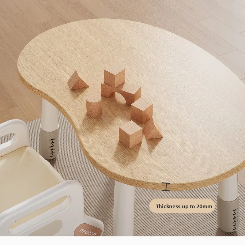Juego de mesa y sillas de aprendizaje ajustables para niños, escritorio estilo maní de madera de haya, 28-55 cm de altura, superficie antideslumbrante, acabado en cera vegetal - imagen 5