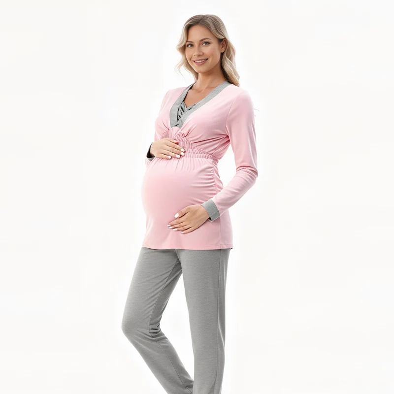 Pijama de lactancia de maternidad cómodo, camisón suave para invierno - imagen 3