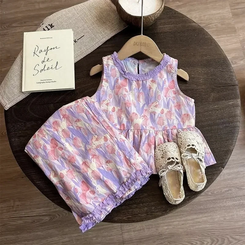 Conjunto niña top sin mangas floral y pantalón ancho veraniego - imagen 2