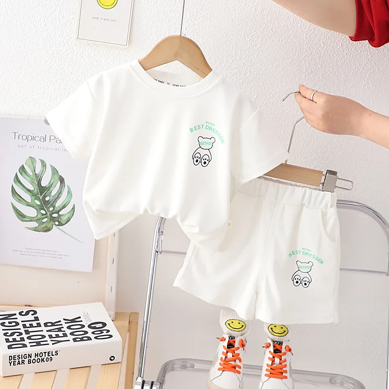 Nueva ropa de verano para bebés, traje para niños, camiseta a la moda, pantalones cortos a cuadros, 2 unids/set, ropa informal para niños pequeños, chándales para niños - imagen 3