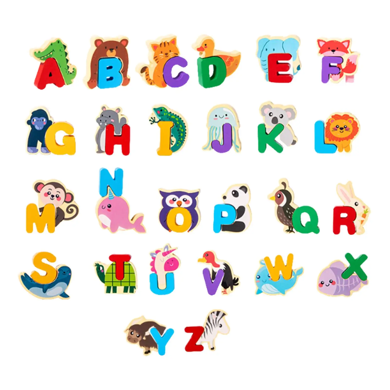 Rompecabezas de madera con alfabeto de animales, rompecabezas emparejado preescolar para niñas de guardería - imagen 2