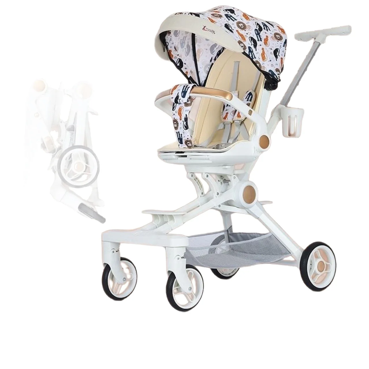 Cochecito de bebé de paisaje alto, marco reforzado, adecuado para sentarse, tumbado, ligero, plegable, de dos vías - imagen 5