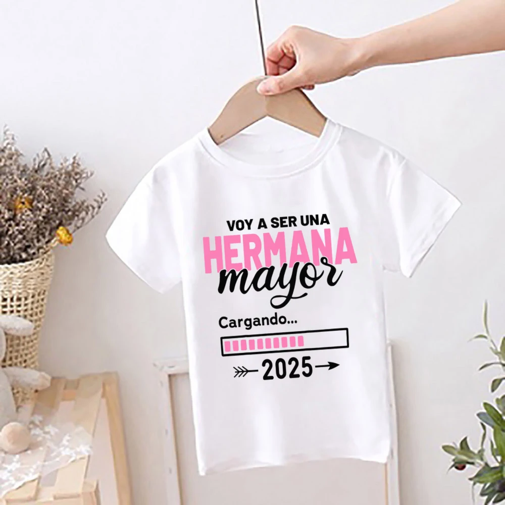 Estoy ser promocionado a la hermana mayor, hermano mayor, camiseta para niños, camiseta de anuncio de bebé, camisetas con estampado español para niños, ropa de verano - imagen 3