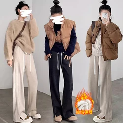 Pantalones premamá de felpa con pierna ancha para invierno
