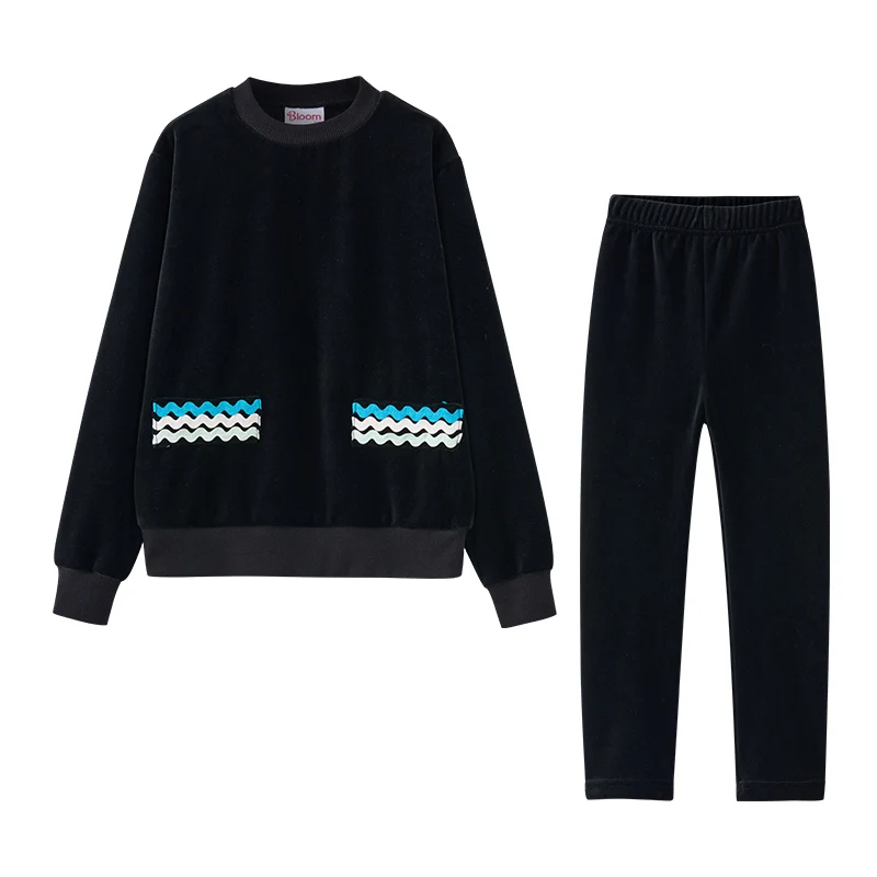 Colección de otoño para niños, ropa familiar a juego shabbos roabs, vestido tipo jersey para niñas y conjunto de 2 uds de top y pantalones de terciopelo negro - imagen 3