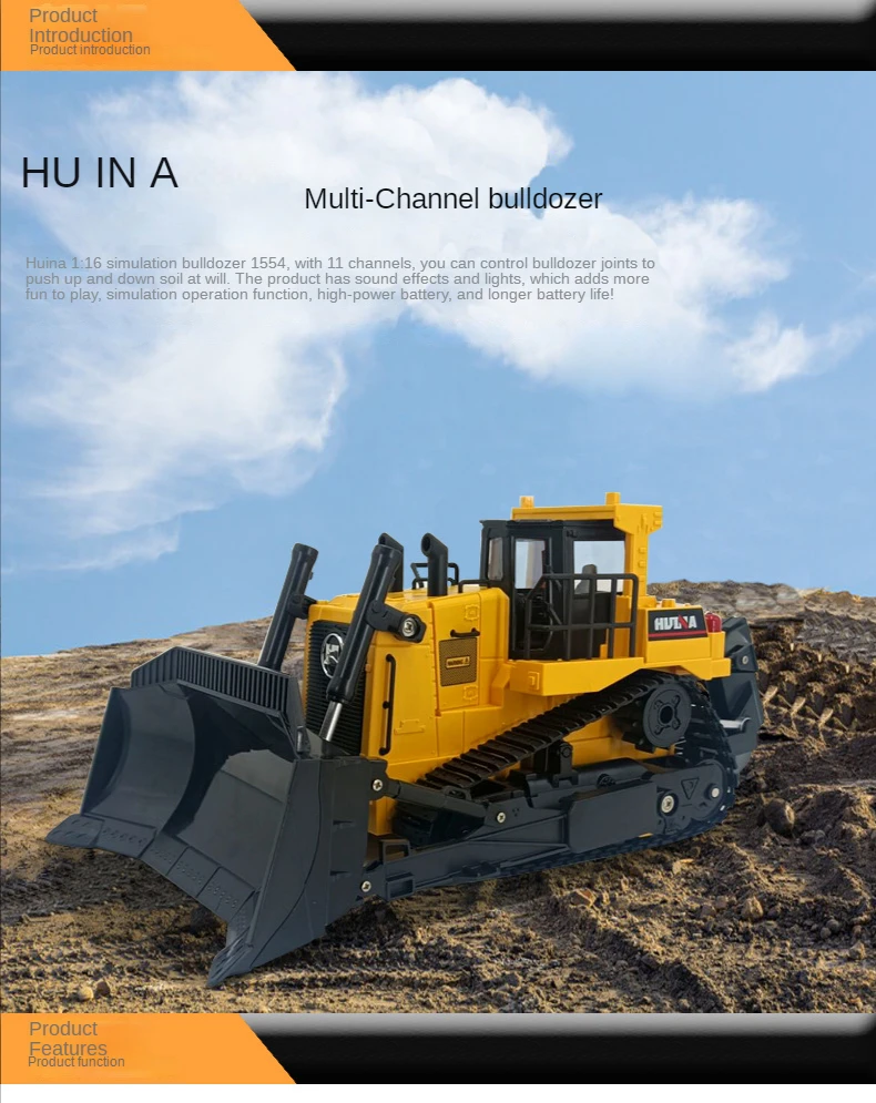 Bulldozer Huina 1554 a escala 1/16