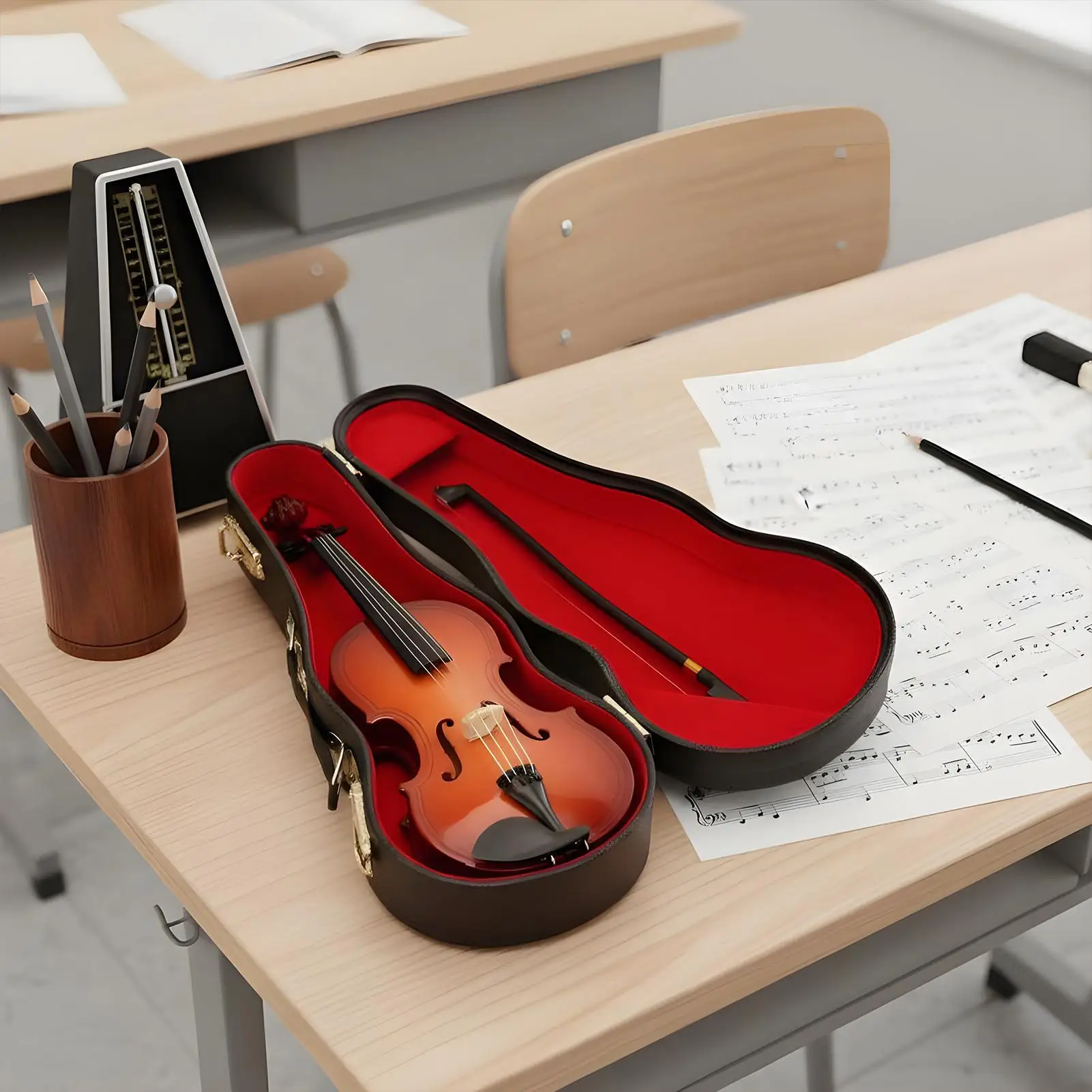 Violín pequeño, llavero de madera hecho a mano realista, instrumentos musicales en miniatura para músicos, fanáticos de la música, amantes del arte, vacaciones - imagen 3