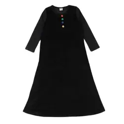 Vestido de manga larga para niña, ropa acanalada de terciopelo, con botones, color negro, para invierno