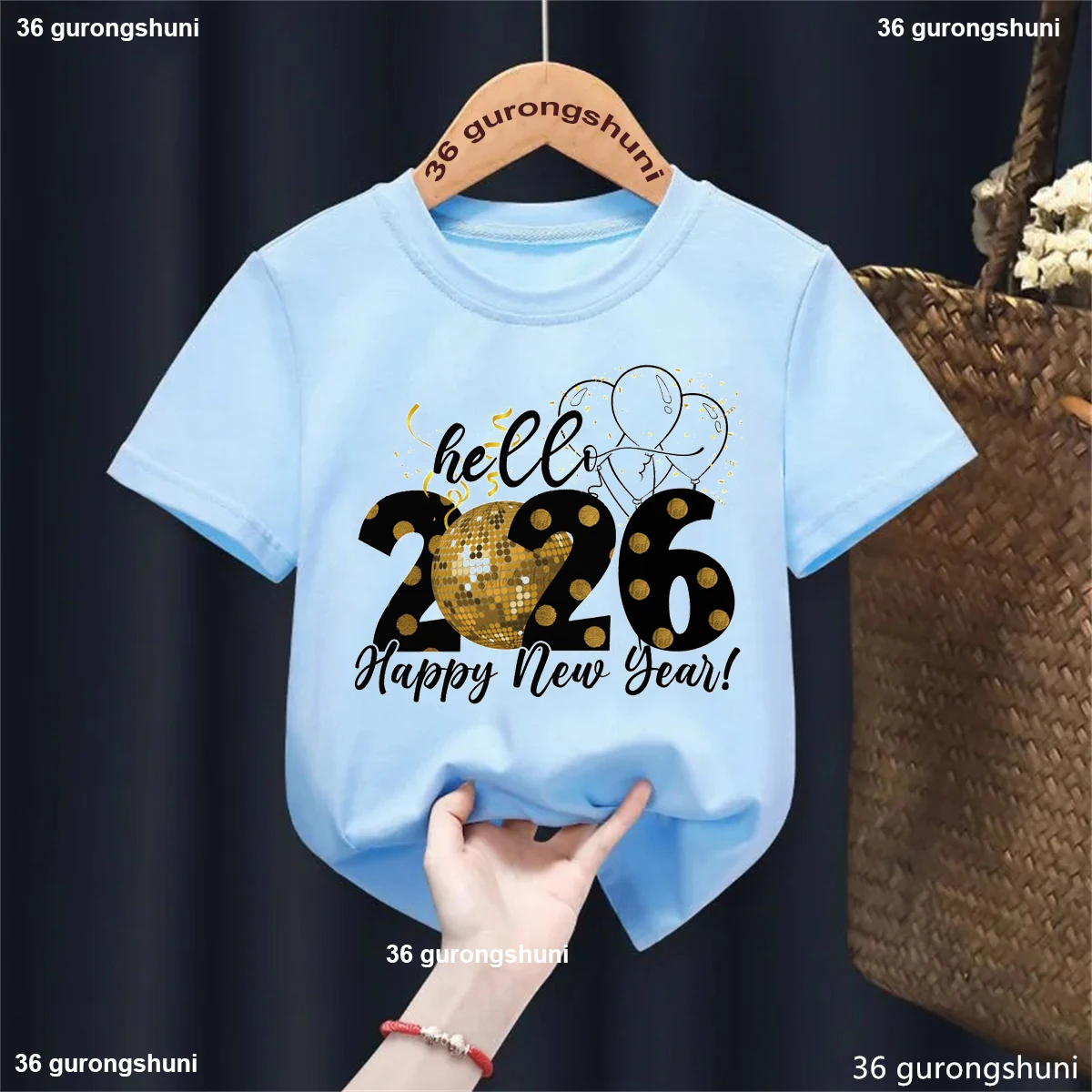 Camiseta con estampado de Feliz Año Nuevo de Big Brother 2026, trajes para niños y niñas, ropa de fiesta para niños, camisetas azules de manga corta