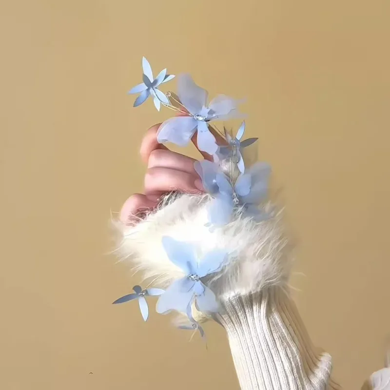 2 unids/set de Clip de pelo de mariposa de malla, flequillo lateral, Clip de pico de pato, sombreros para niñas, horquilla coreana rosa, azul y blanca, accesorio para el cabello para niños - imagen 2