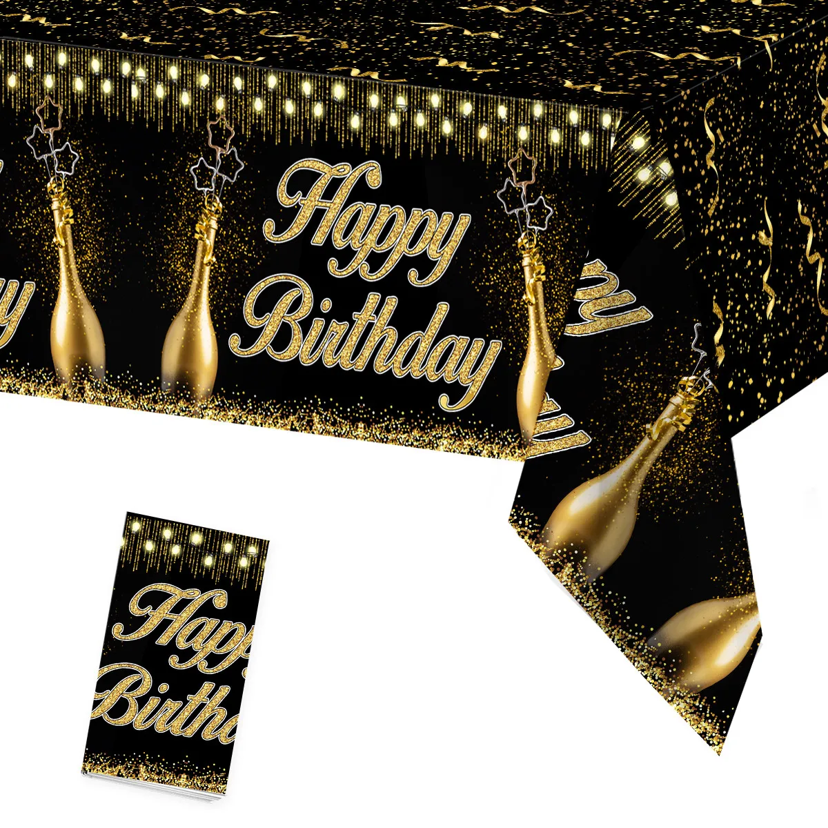 Camino de mesa de cumpleaños de oro negro, mantel de pancarta, decoración de fiesta de Cumpleaños feliz 30, 40, 50, 50 - imagen 2