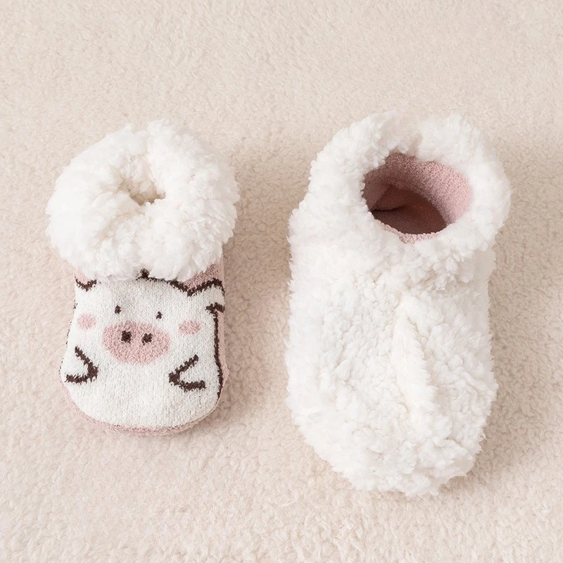 Calcetín antideslizante para bebé, Zapatillas de casa térmicas de invierno, zapatos de cuna de suelo interior de felpa cálidos para niños pequeños, niños y niñas, aprendiendo a caminar - imagen 2
