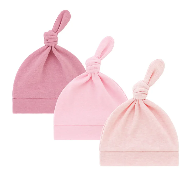 3 unids/lote gorro para bebé recién nacido para niños y niñas gorro anudado de algodón de Color sólido sombreros infantiles simples accesorios para recién nacidos de una sola capa - imagen 4
