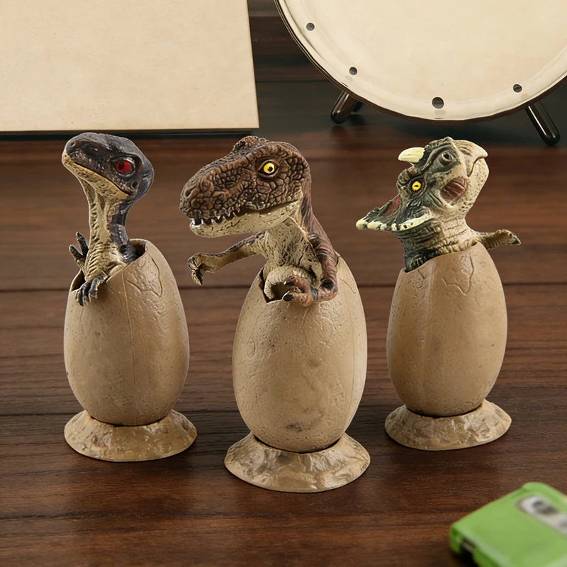 Juego de figuras de dinosaurios para incubar, Tiranosaurio Rex Triceratops Raptor, decoración coleccionable de animales, Mini modelo de juguete, regalo para niños, 3 uds.