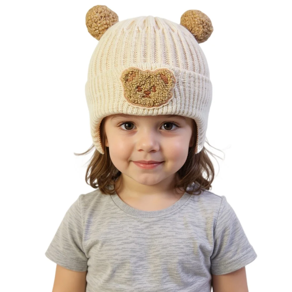 Gorro de bebé de ganchillo con orejeras de oso para otoño e invierno