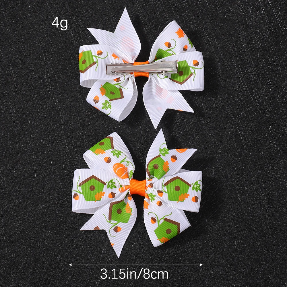 2 uds. De lazos para el pelo de Halloween, pinza para el pelo para niñas, bebé, calabaza, estampado de fantasma, horquilla con lazo, accesorios para el cabello para niños pequeños, regalos - imagen 2
