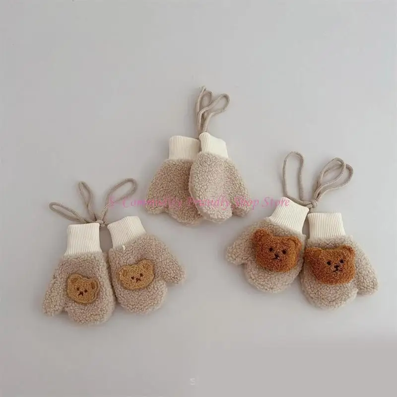85ae Kids Mittens invierno Guantes suaves y transpirables con dedo con decoración del oso dibujos animados - imagen 4