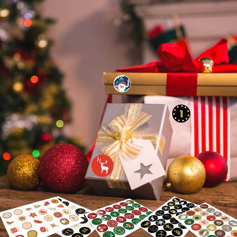 1 hoja de pegatinas de papel con números de calendario de Adviento de Feliz Navidad, galletas de Navidad, dulces, embalaje de regalo, etiquetas adhesivas de sellado, Año Nuevo - imagen 2
