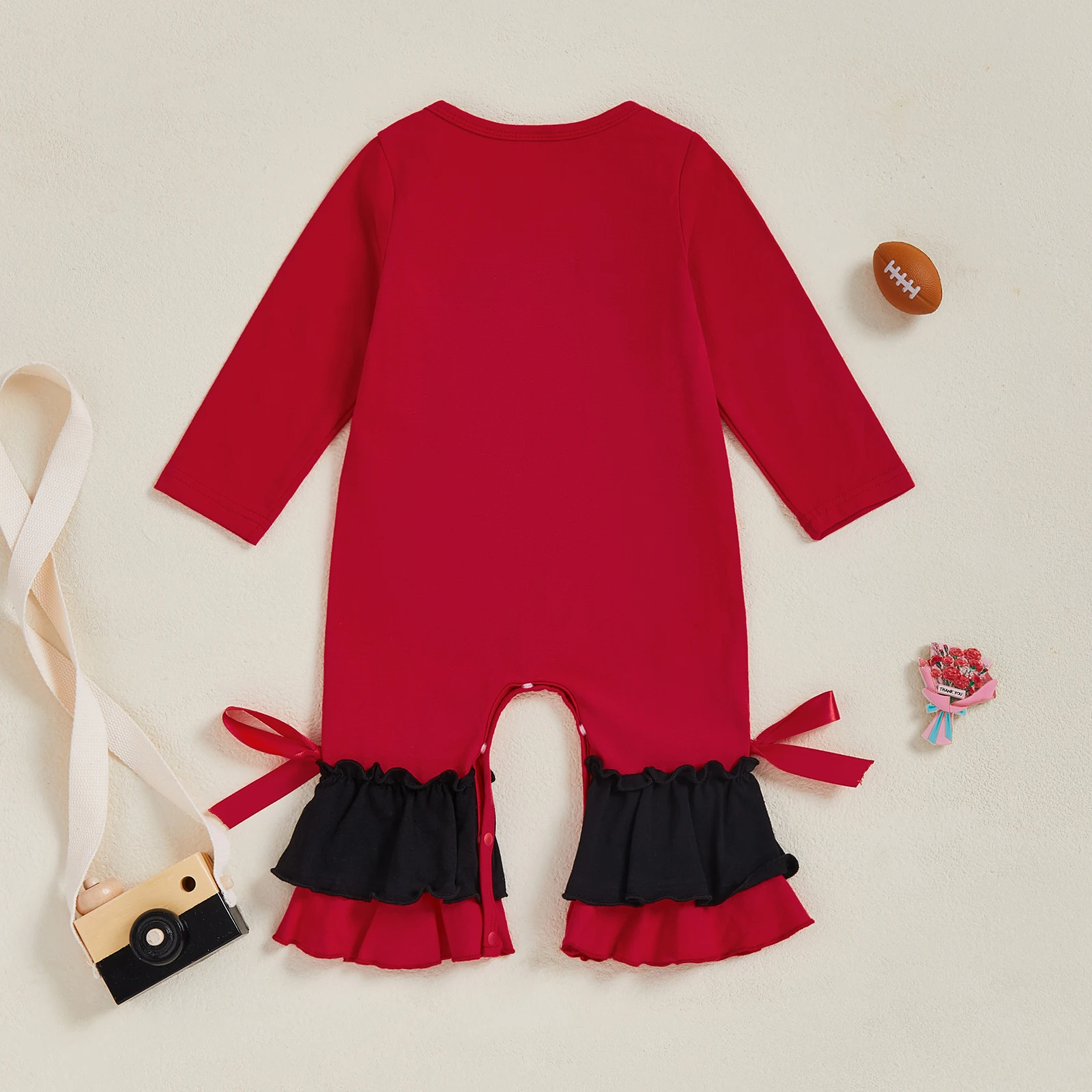 Pelele de fútbol para niña de 0 a 18 meses, mono acampanado en capas de manga larga bordado de Rugby, ropa bonita de otoño - imagen 3