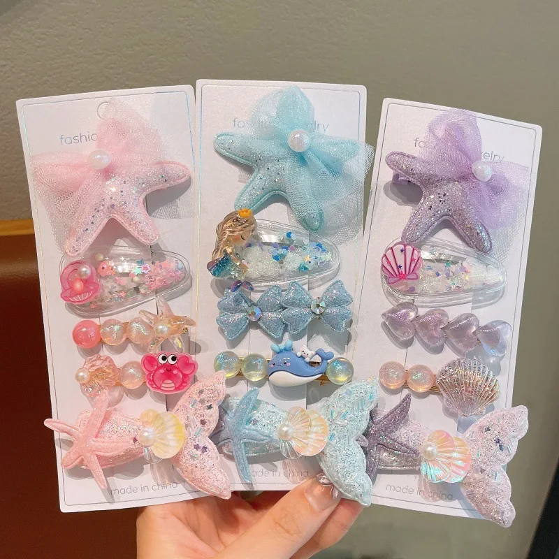 5 unids/set de pinzas para el pelo de estrella de mar con perlas oceánicas para niñas, accesorios para el cabello para niños, pinzas coreanas de pico de pato de alta calidad, decoraciones para el cabello - imagen 3