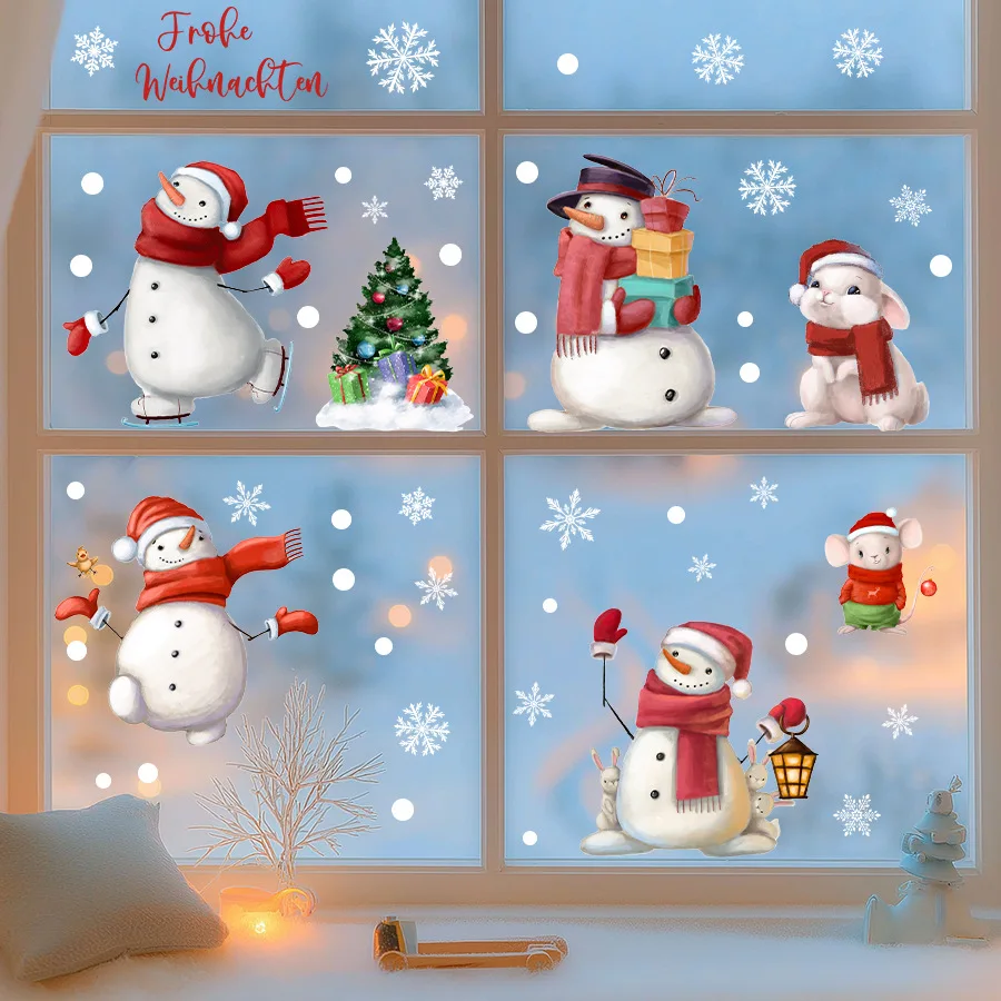 Pegatinas navideñas clásicas para ventanas, pegatinas estáticas, lindos muñecos de nieve, adornos navideños, pegatinas para ventanas de vidrio