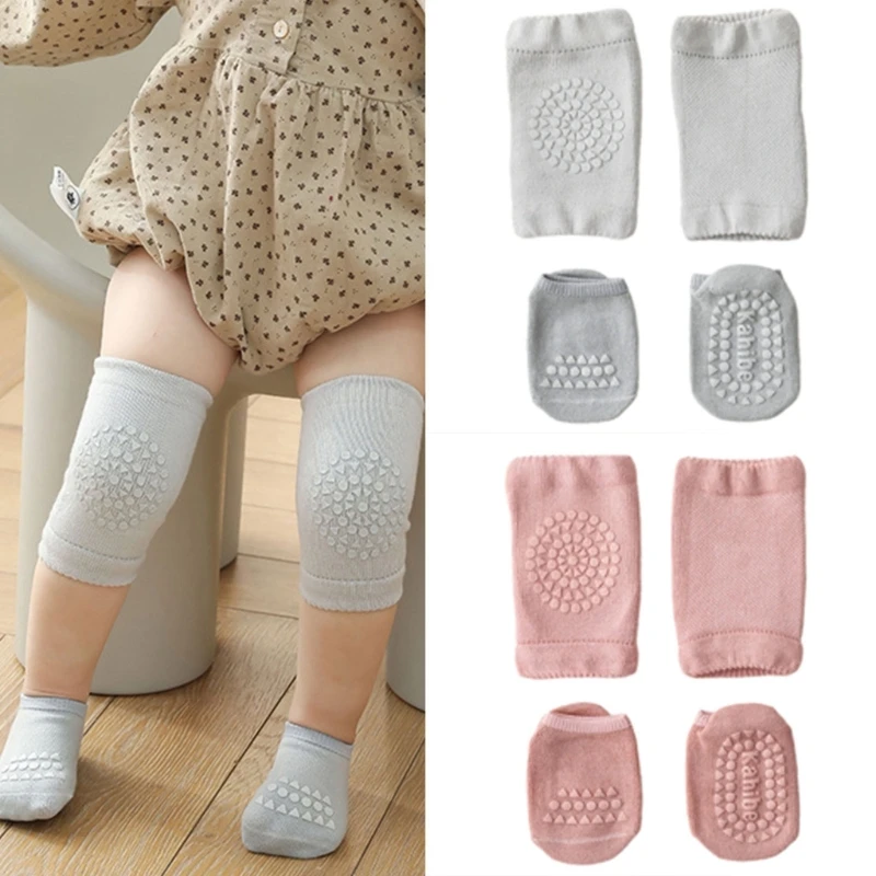 M76C 1 Juego protectores rodilla para bebé, calcetines antideslizantes algodón peinado para seguridad