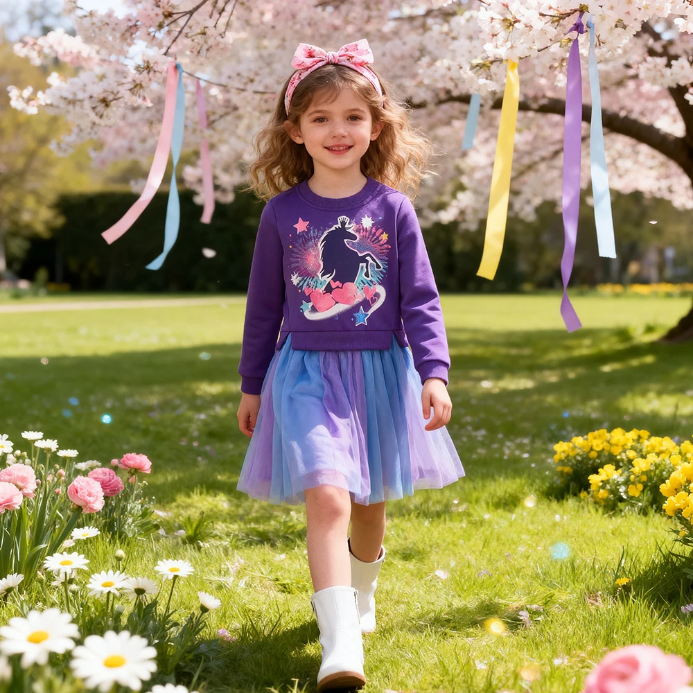 DXTON Vestido Invierno Niña Malla Retazos Princesa - imagen 4