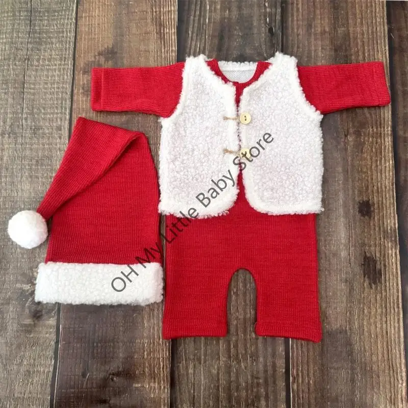 M76C Conjunto 3 piezas accesorios fotografía Papá Noel para recién nacido para 0-3 meses, traje sesión fotos y - imagen 3