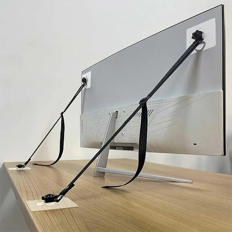 Correa sísmica negra para pantalla de TV, 2 uds., ancla para muebles con inclinación ajustable a prueba de golpes, adecuada para gabinetes o escritorios de TV