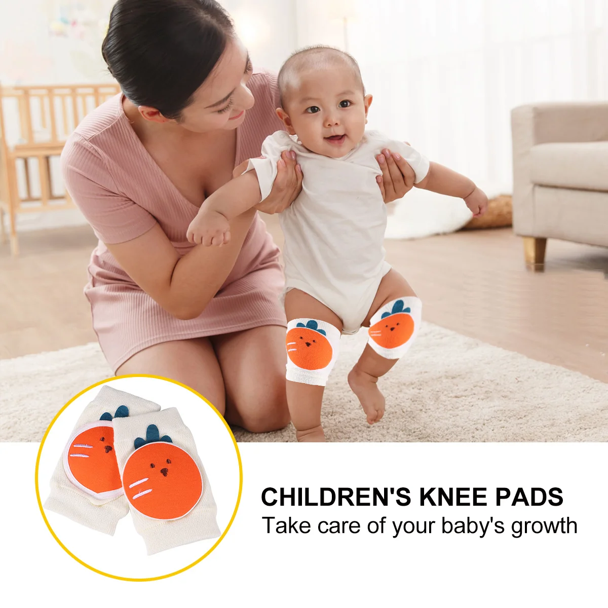 Rodillera para bebé, Protector de rodillas para niños pequeños, cubierta de rodilla para gatear suave y transpirable, almohadillas Unisex de dibujos animados para proteger la piel - imagen 2