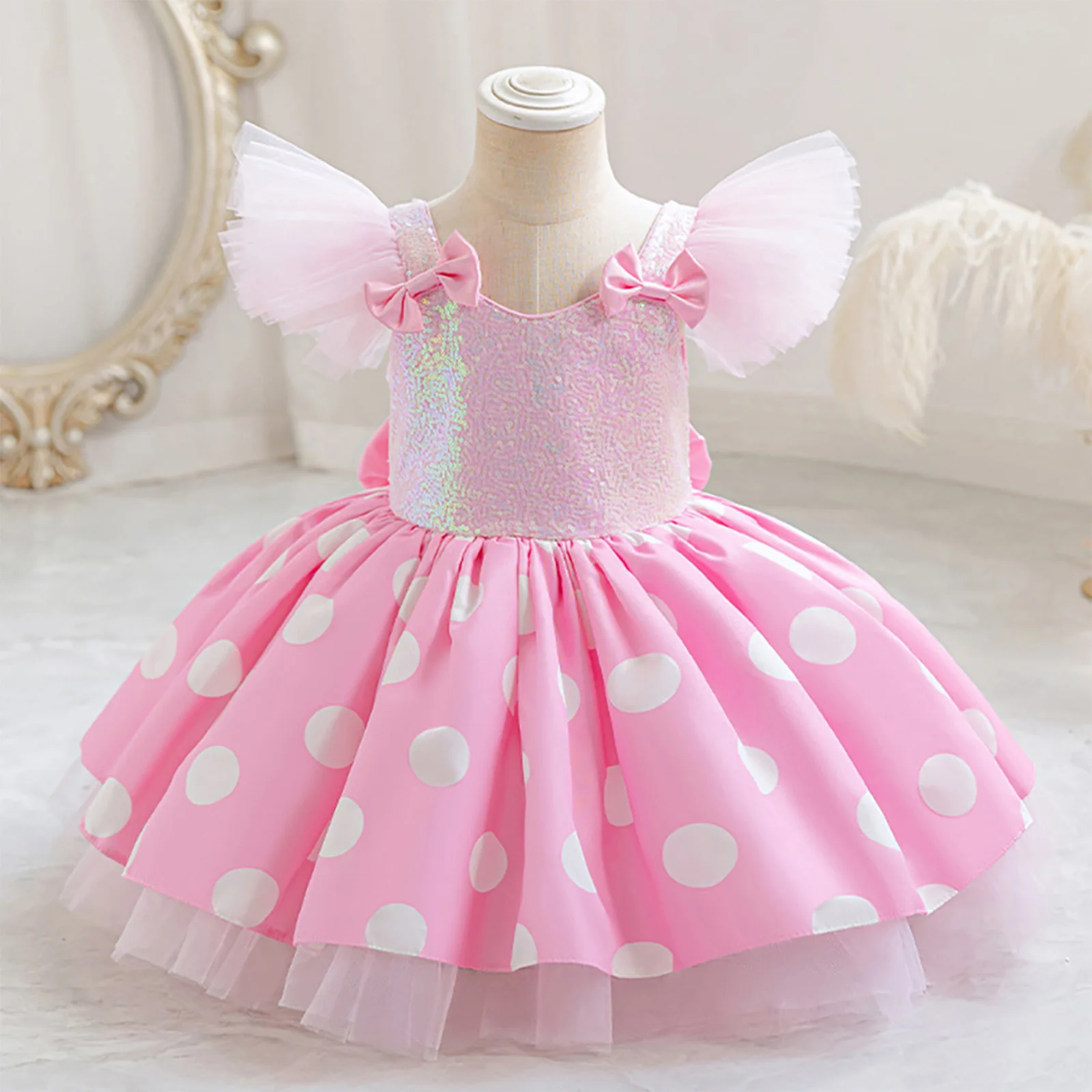 Vestido de tul tutú con lentejuelas lunares para niña fiesta boda - imagen 2