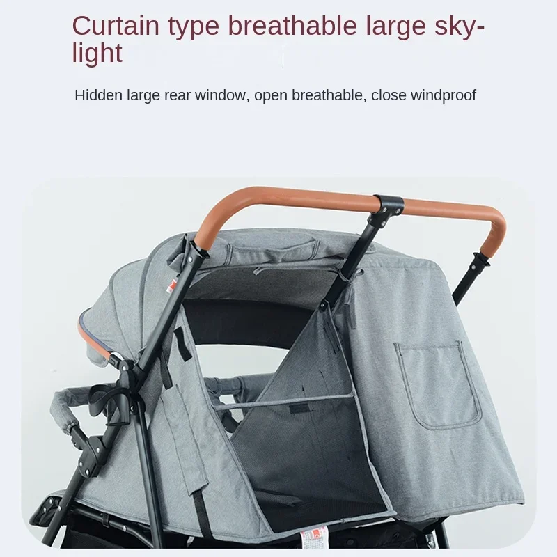 Cochecito plegable ligero para bebé gemelo, carrito con elevador, amortiguador, sentarse o acostarse, cochecitos dobles - imagen 3