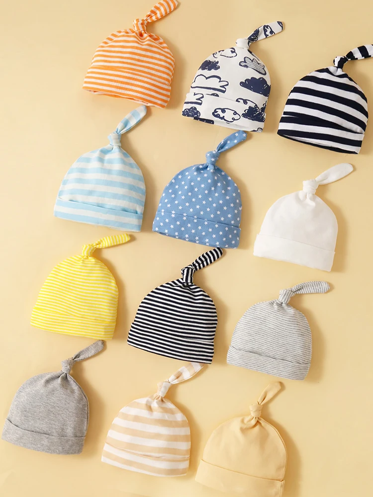 Gorro de bebé de primavera y otoño al azar, gorro tejido estampado para niños, gorro de algodón para recién nacido, accesorios para niños, 3 uds. - imagen 2