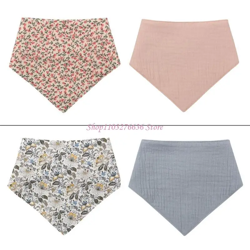 R6FD Baberos con estampado Floral para bebé, cosas para recién nacidos, Baberos alimentación para bebé, accesorios algodón - imagen 2