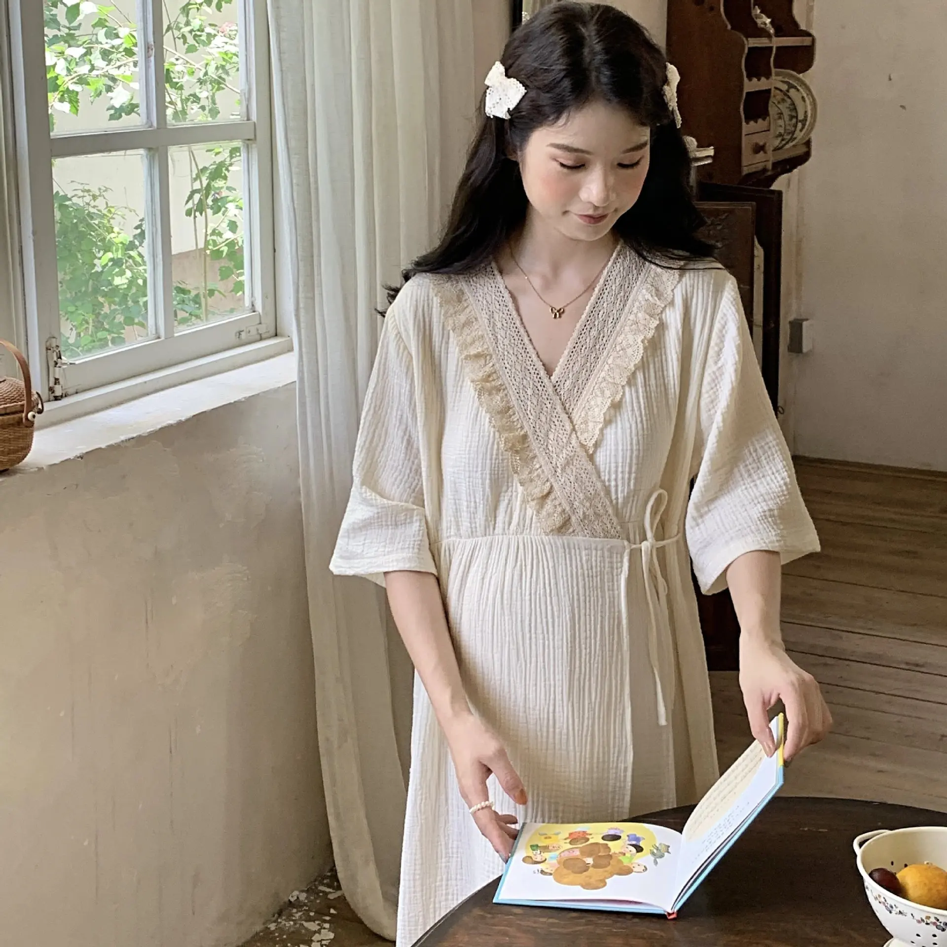 100% de algodón, ropa de dormir de maternidad para lactancia, vestido de noche de alimentación de manga corta, ropa de dormir de moda para mujeres embarazadas, salón en casa