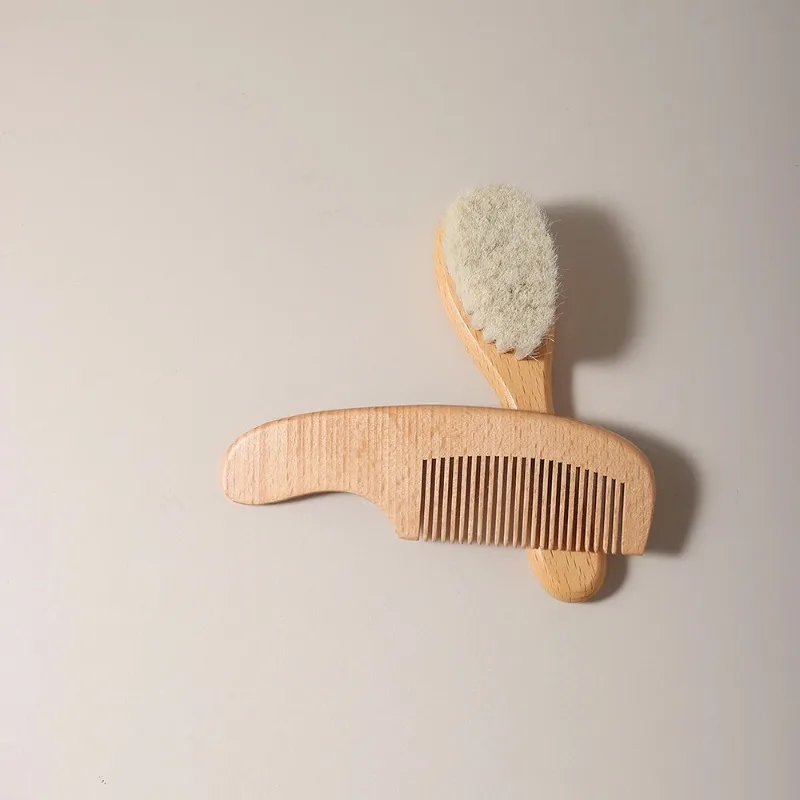 2 uds. Cepillo de lana para el cuidado del bebé, peine de madera de haya, peine de masaje para recién nacido, juego de regalo para Baby Shower, cepillo natural para bebé - imagen 4