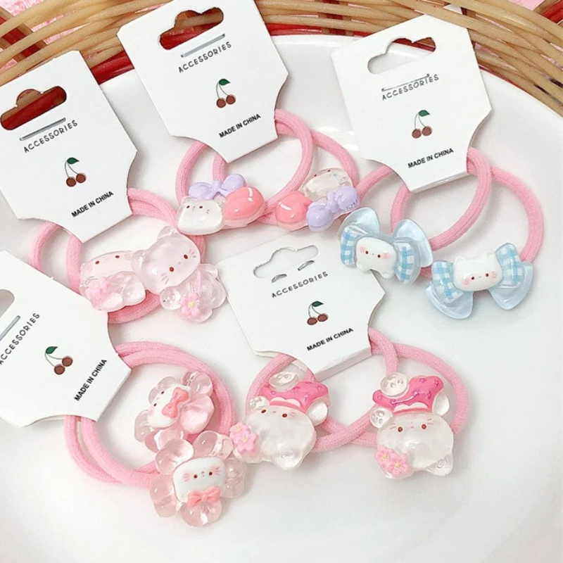 Anillo para el pelo de gato rosa para niña, banda para el pelo de dibujos animados, banda elástica coreana transparente Kawaii, accesorios para la cabeza, 2 uds. - imagen 2