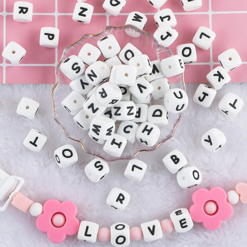 20/100/200/500/1000 Uds cuentas de letras de silicona 12mm alfabeto inglés DIY accesorios colgantes de nombre personalizados - imagen 4