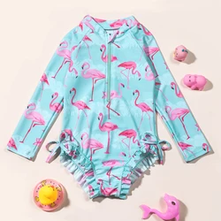 Traje de baño flamenco manga larga una pieza para niñas playa y verano