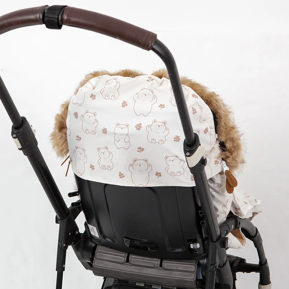 Cochecito de bebé, chancelera, calcetines universales para cochecito, oso Beige, cuello de piel esponjoso y extraíble, sobre a prueba de viento para invierno en cochecito - imagen 4