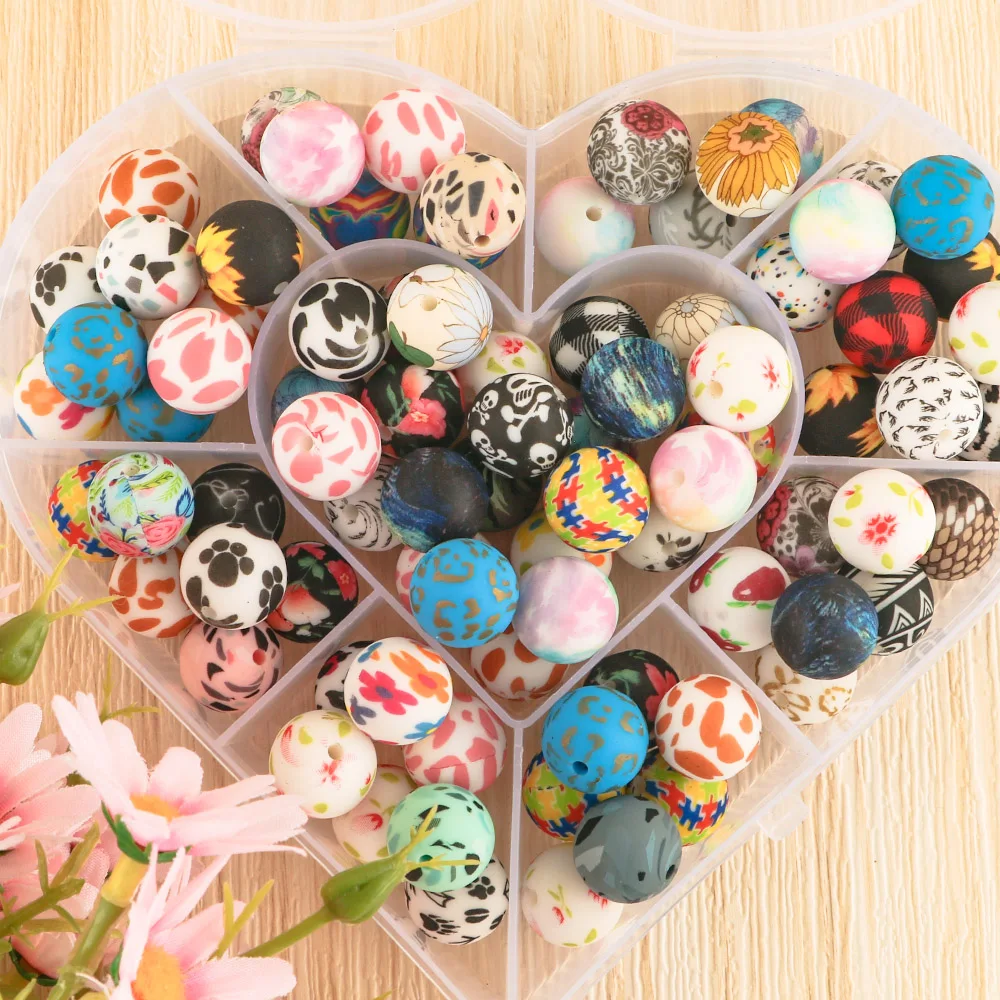 50-500 Uds. Cuentas de leopardo de silicona, cuentas redondas impresas de 12mm/15mm para fabricación de joyería DIY, accesorios de pulsera de cadena de chupete - imagen 3