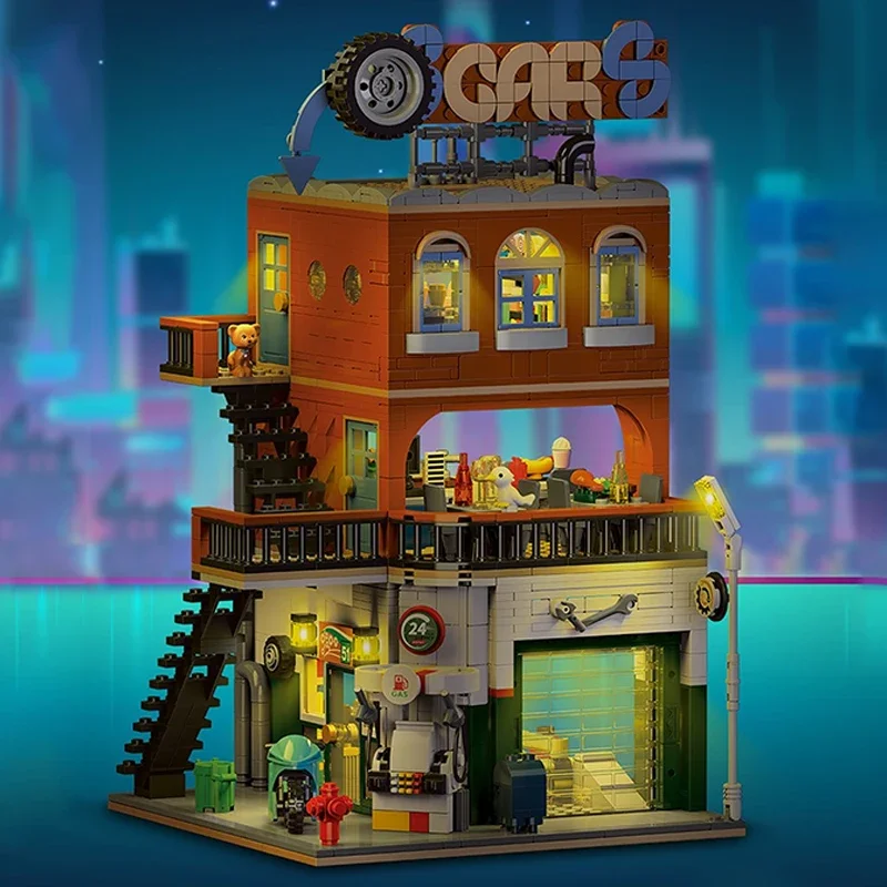 Bloques de construcción para tienda de reparación de ciudades, modelo clásico de vista a la calle, ladrillos, decoración de escritorio, juguetes para niños, regalos de vacaciones, 1637 Uds. - imagen 2