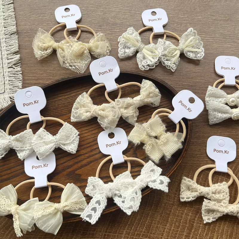 2 unid/set lindo lazo de encaje lazos para el cabello para niñas nueva moda niños elásticos para el cabello adorno de encaje coleteros accesorios para el cabello para niños pequeños - imagen 3