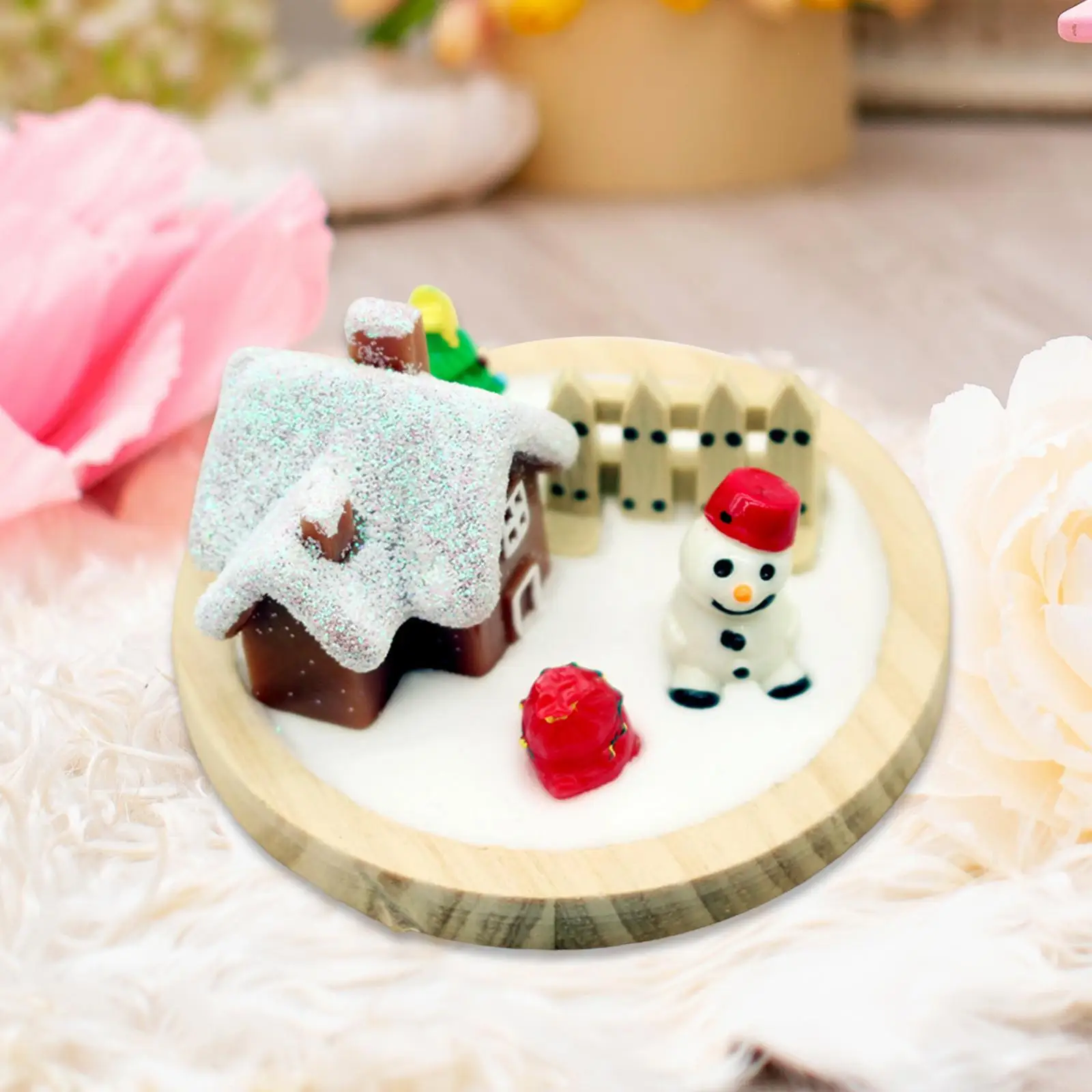 Small Christmas Snow House Mini Snow Villa House Xmas Gifts Scene Home Decor Decoration for 1/6 Dollhouse Bedroom Living Room