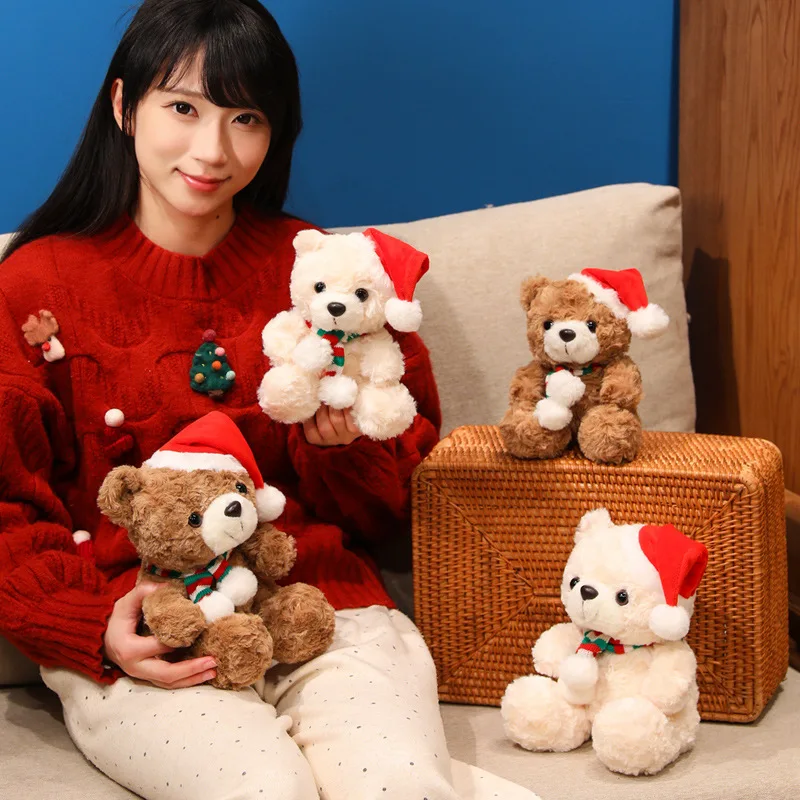 Oso de peluche navideño con bufanda y gorro para niños - imagen 3
