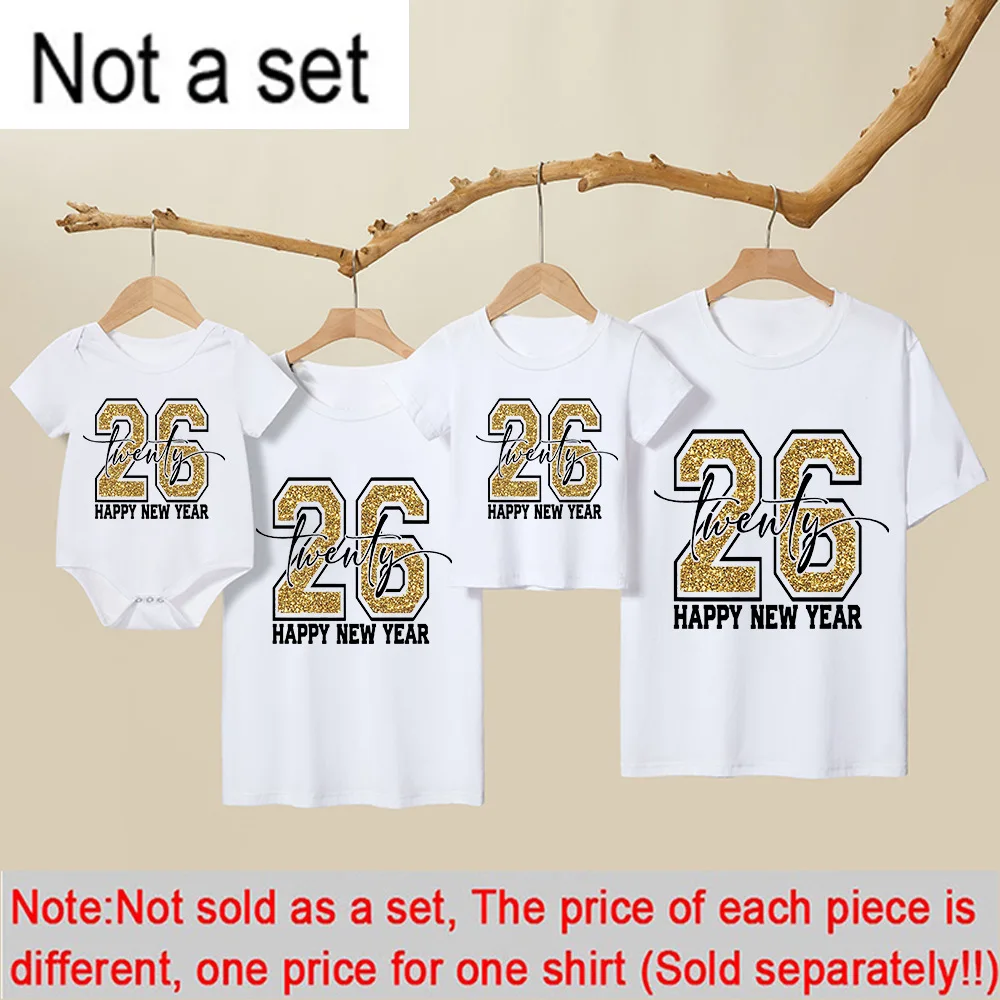 Camisetas a juego con estampado de Feliz Año Nuevo 2026, camisetas para hombre, mujer y niño, pelele suave para bebé, regalo de fiesta de año nuevo - imagen 4