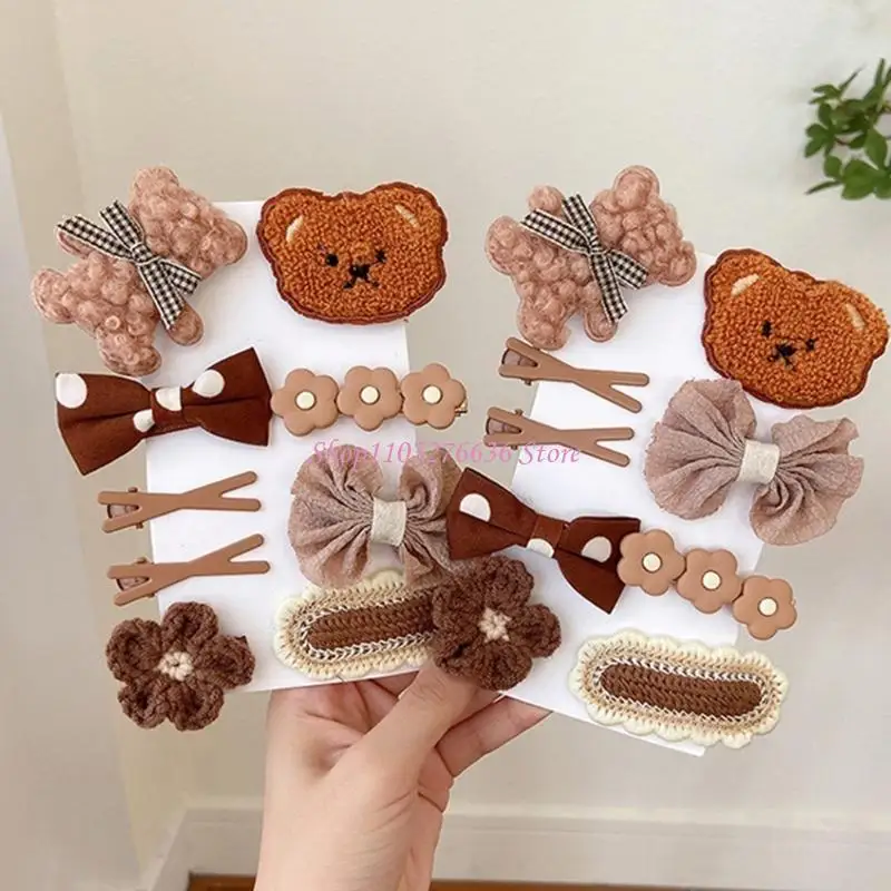 R6FD 9pcs 소녀 헤어 클립 세트 활 바레트 소녀 아이 헤어 클립을위한 귀여운 머리 바레트 - imagen 2