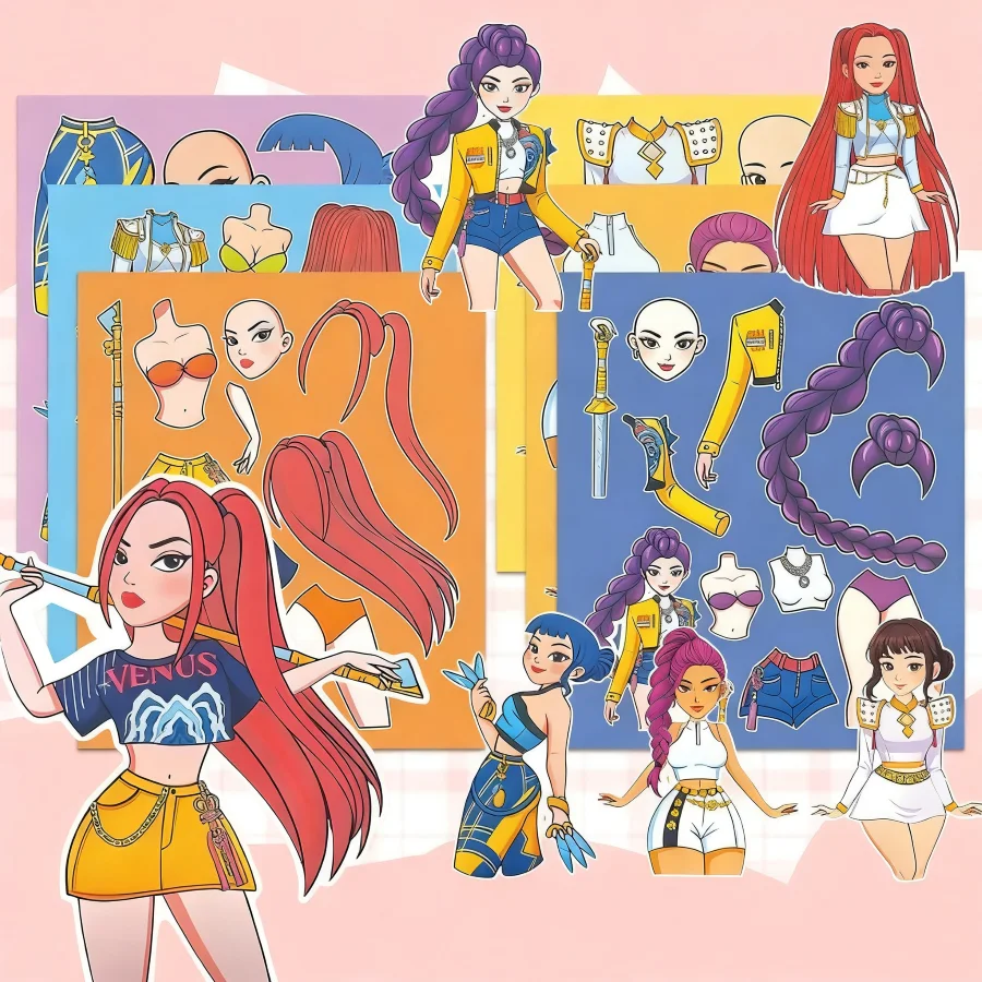 6 uds kpop equipo de caza de brujas pegatinas de vestir dibujos animados niños hechos a mano diversión sin corte DIY pegatinas de vestir - imagen 2