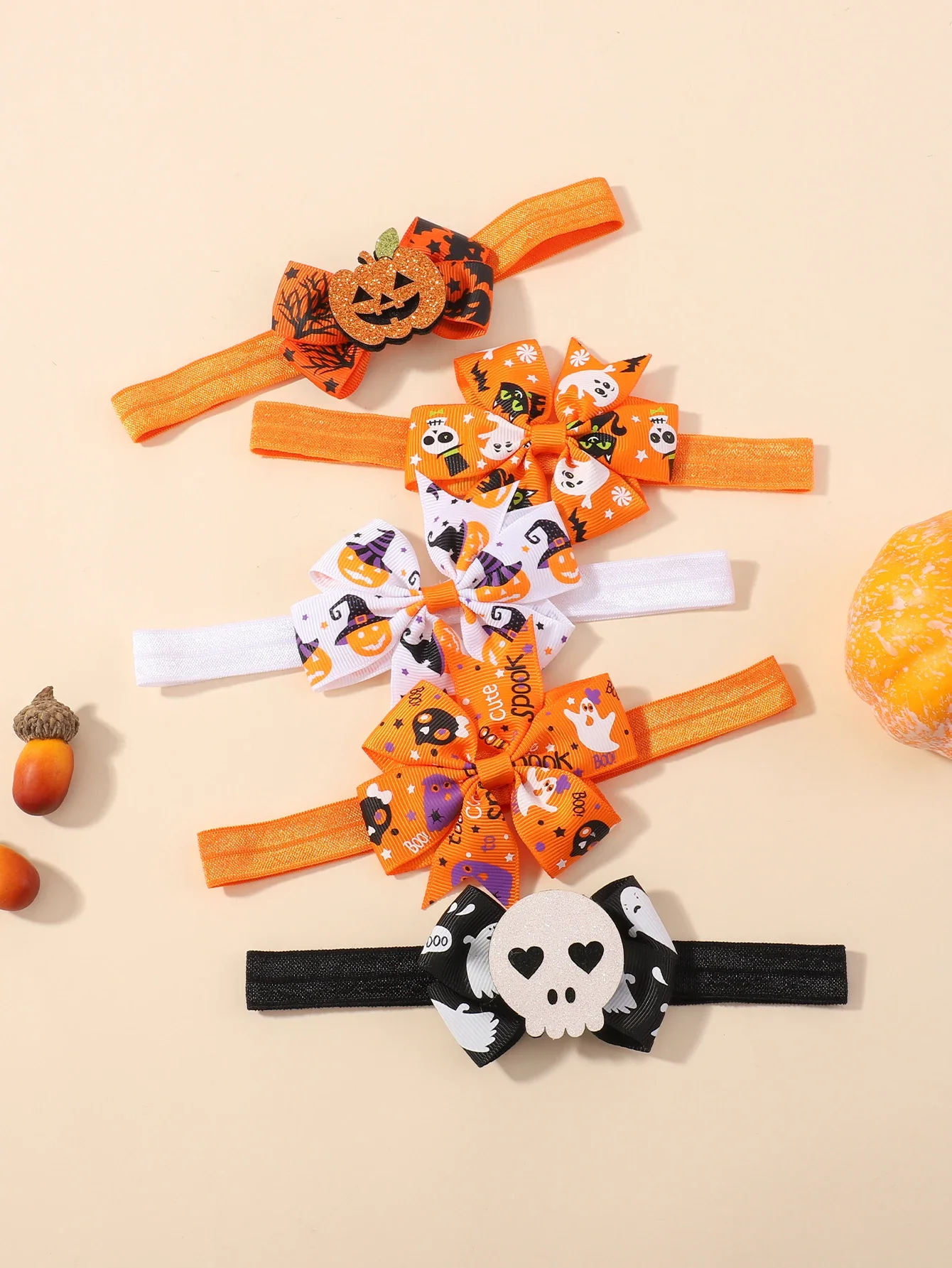 Diadema con lazo para el pelo de Halloween para bebé, cinta para la cabeza, accesorios de vestir para fiesta de calabaza, 5 uds. - imagen 2