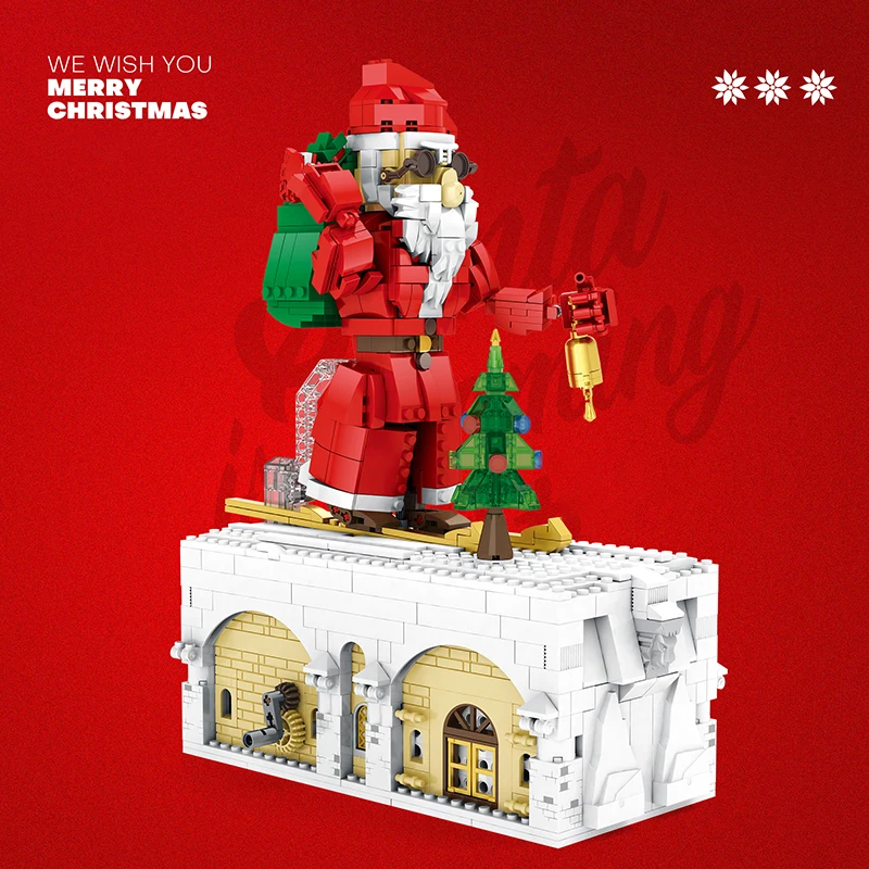 1038 Uds. Bloques de construcción de Papá Noel caja mecánica ladrillos de accionamiento Manual decoraciones creativas de escritorio juguete DIY para niños regalos de navidad - imagen 5